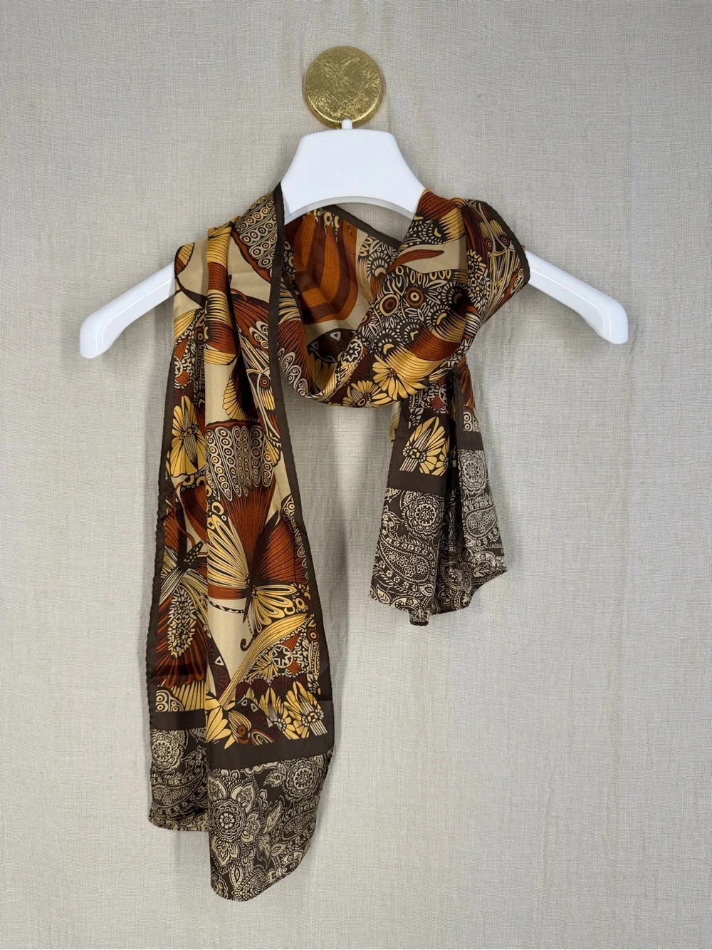 Adrienne Landau Studio 100% Silk Butterfly Scarf Brown Gold